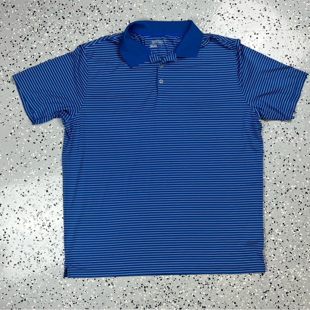 Nike Men's Golf Tour Performance Blue and White Striped Dri-Fit Polo Shirt XXL